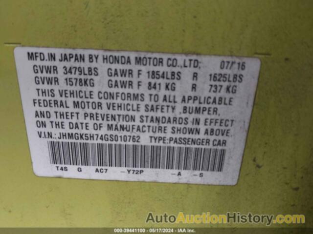 HONDA FIT EX/EXL, JHMGK5H74GS010762