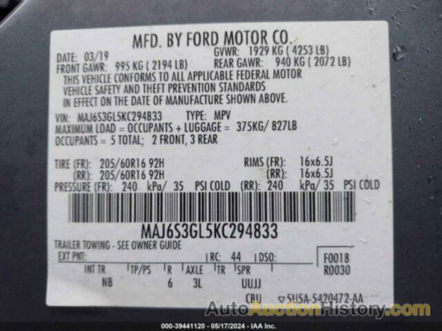 FORD ECOSPORT SE, MAJ6S3GL5KC294833