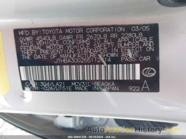 LEXUS ES 330 330, JTHBA30G255112814