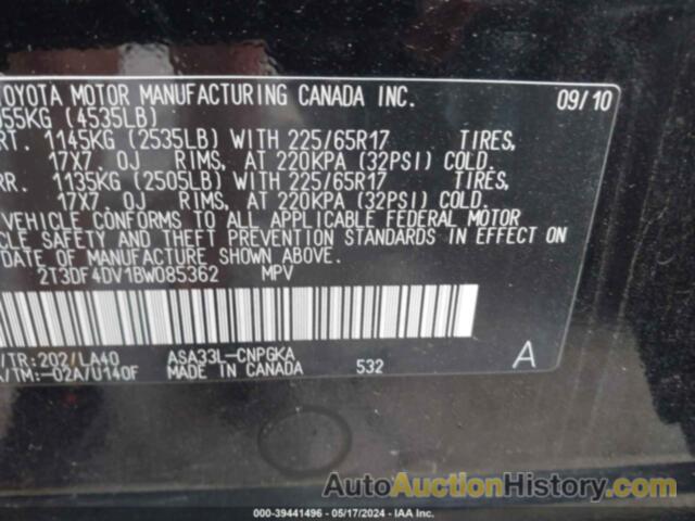 TOYOTA RAV4 LIMITED, 2T3DF4DV1BW085362