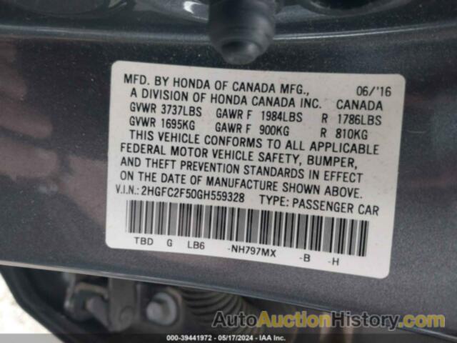 HONDA CIVIC LX, 2HGFC2F50GH559328