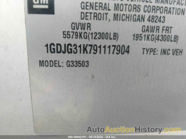 GMC SAVANA CUTAWAY WORK VAN, 1GDJG31K791117904