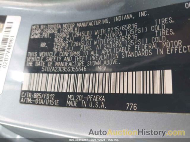 TOYOTA SIENNA CE, 5TDZA23C95S355646