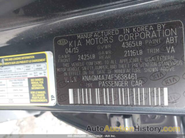 KIA OPTIMA LX, KNAGM4A74F5638461