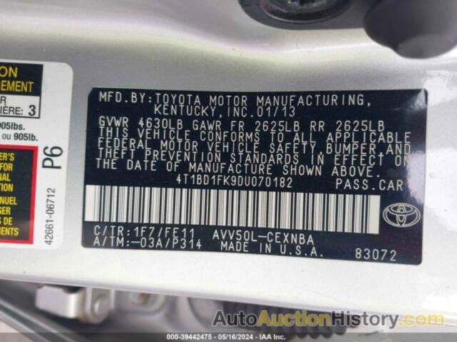 TOYOTA CAMRY HYBRID LE, 4T1BD1FK9DU070182