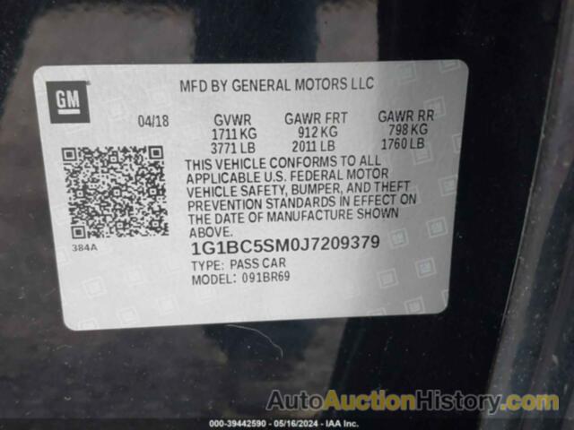 CHEVROLET CRUZE LS AUTO, 1G1BC5SM0J7209379