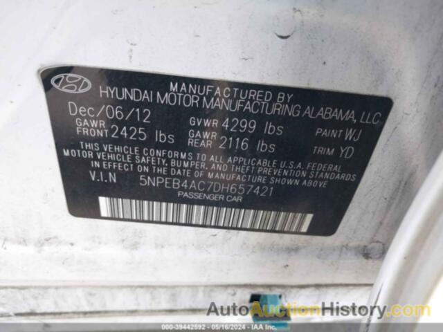 HYUNDAI SONATA GLS, 5NPEB4AC7DH657421