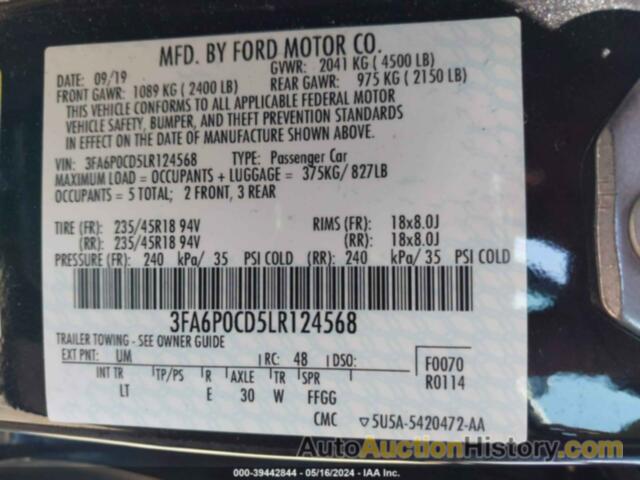 FORD FUSION SEL, 3FA6P0CD5LR124568