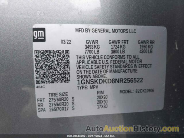 CHEVROLET SUBURBAN 4WD Z71, 1GNSKDKD8NR256522