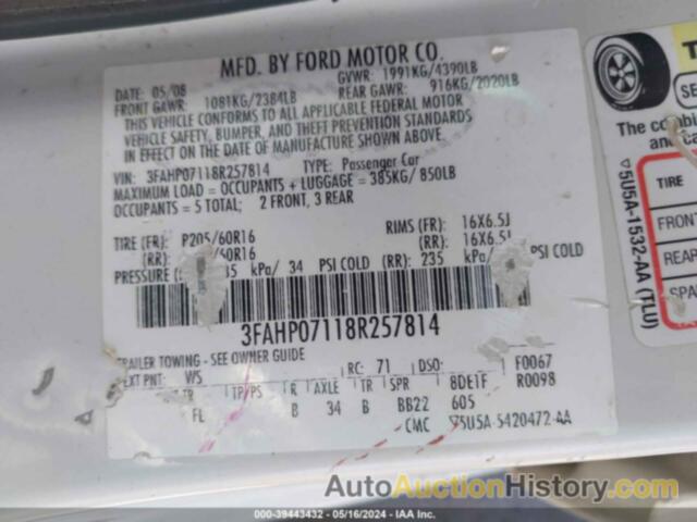 FORD FUSION SE, 3FAHP07118R257814