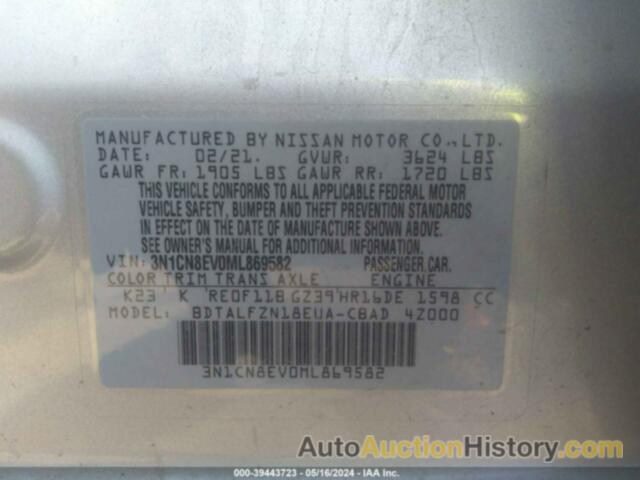 NISSAN VERSA SV, 3N1CN8EV0ML869582