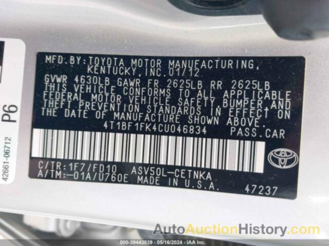 TOYOTA CAMRY LE, 4T1BF1FK4CU046834