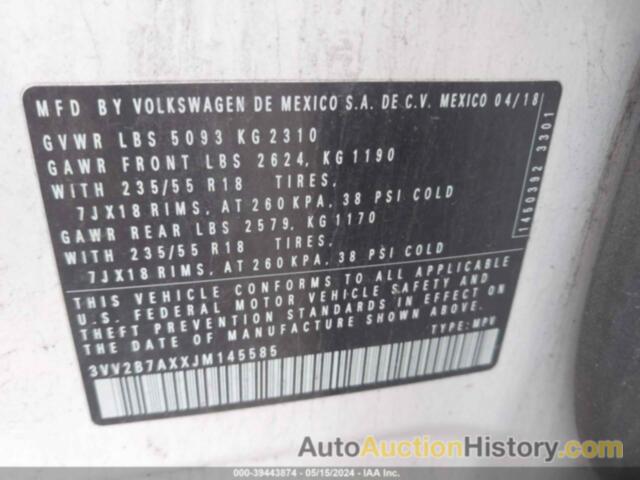 VOLKSWAGEN TIGUAN 2.0T SE/2.0T SEL, 3VV2B7AXXJM145585