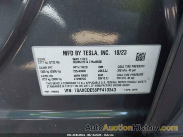 TESLA MODEL X DUAL MOTOR ALL-WHEEL DRIVE/STANDARD RANGE, 7SAXCDE58PF419343