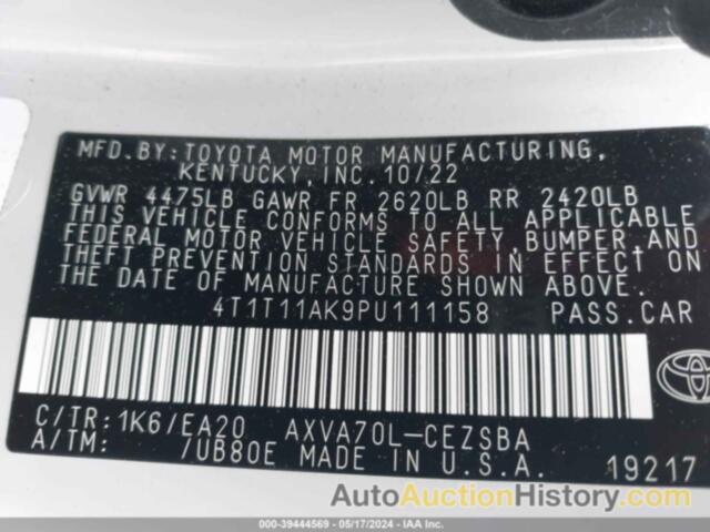 TOYOTA CAMRY SE, 4T1T11AK9PU111158