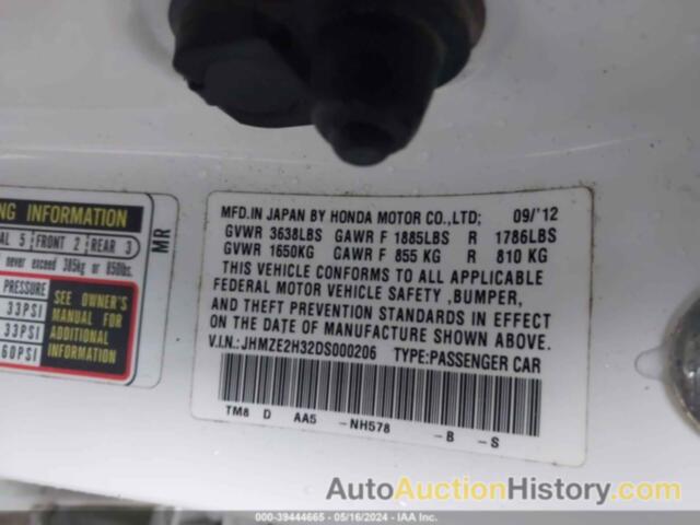 HONDA INSIGHT, JHMZE2H32DS000206