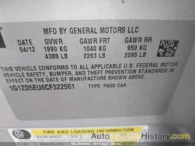 CHEVROLET MALIBU 2LT, 1G1ZD5EU6CF322561