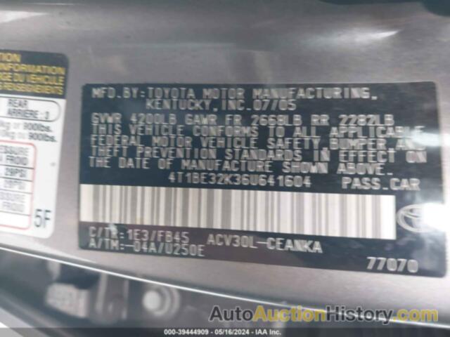 TOYOTA CAMRY LE, 4T1BE32K36U641604