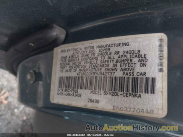 TOYOTA CAMRY CE/LE/XLE, 4T1BG22K5YU942737