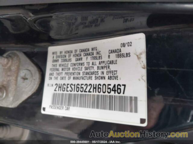 HONDA CIVIC LX, 2HGES16522H605467