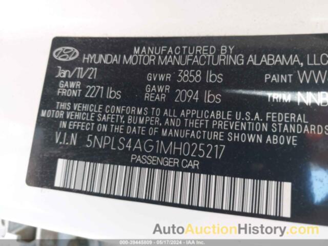 HYUNDAI ELANTRA SEL, 5NPLS4AG1MH025217