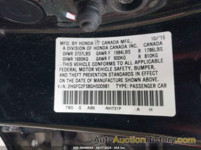 HONDA CIVIC LX, 2HGFC2F58GH500981