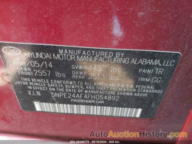 HYUNDAI SONATA SE, 5NPE24AF4FH054892