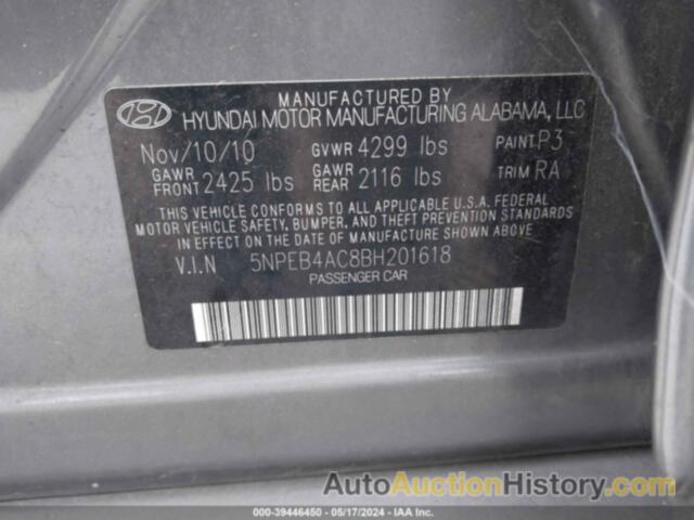 HYUNDAI SONATA GLS, 5NPEB4AC8BH201618