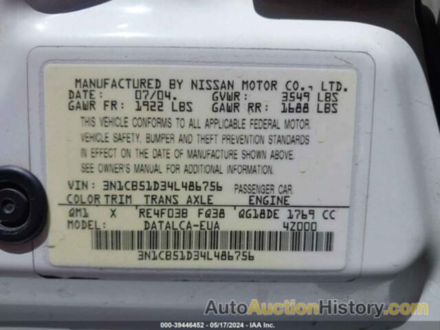 NISSAN SENTRA 1.8/1.8S, 3N1CB51D34L486756