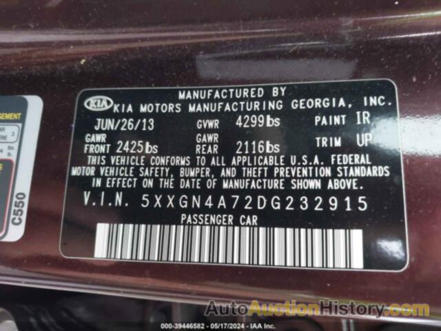 KIA OPTIMA EX, 5XXGN4A72DG232915