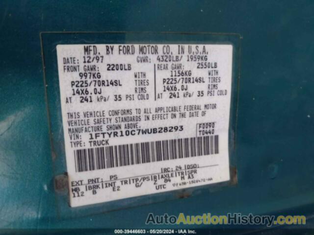 FORD RANGER SPLASH/XL/XLT, 1FTYR10C7WUB28293