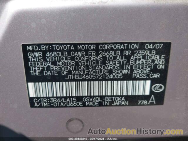 LEXUS ES 350, JTHBJ46G572124005