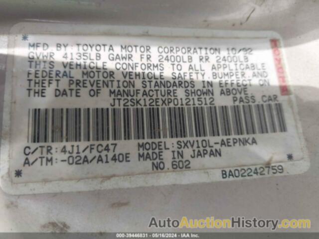 TOYOTA CAMRY LE, JT2SK12EXP0121512