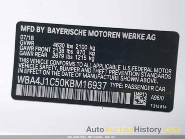 BMW 430I GRAN COUPE, WBA4J1C50KBM16937