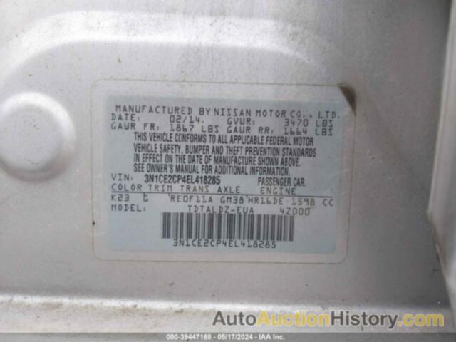 NISSAN VERSA NOTE S (SR)/S PLUS/SV, 3N1CE2CP4EL418285