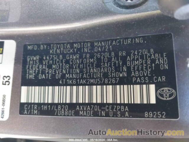 TOYOTA CAMRY XSE, 4T1K61AK2MU578267