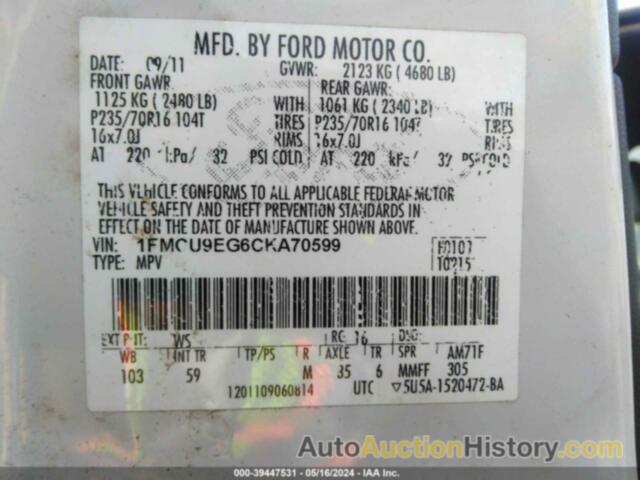 FORD ESCAPE LIMITED, 1FMCU9EG6CKA70599