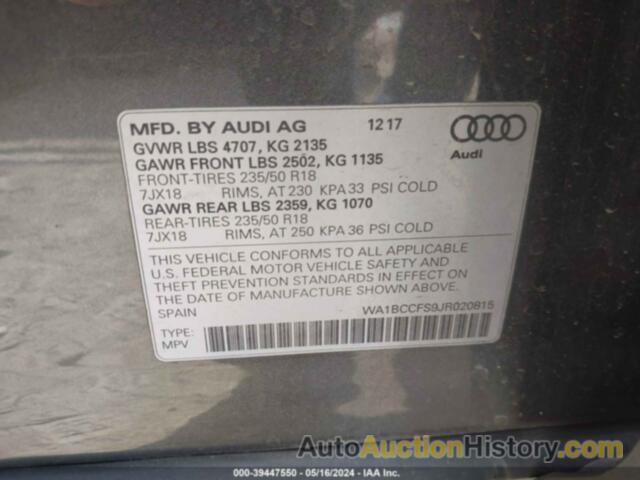 AUDI Q3 2.0T PREMIUM/2.0T SPORT PREMIUM, WA1BCCFS9JR020815