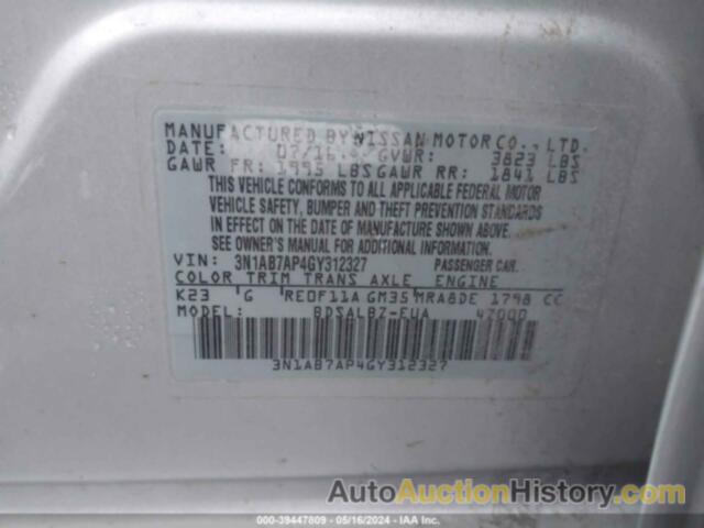 NISSAN SENTRA S, 3N1AB7AP4GY312327