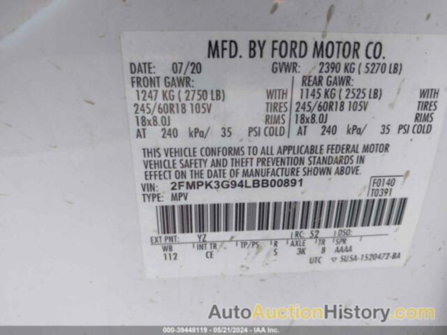 FORD EDGE SE, 2FMPK3G94LBB00891