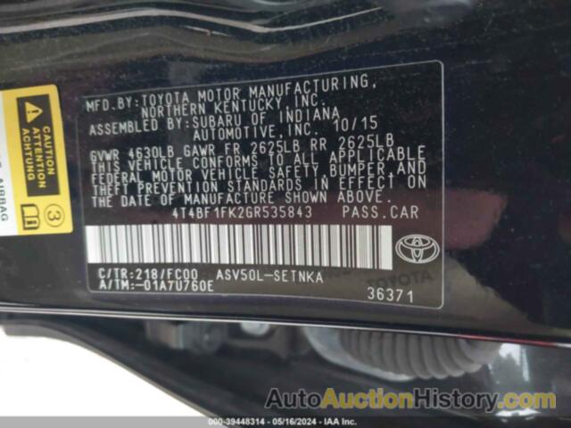 TOYOTA CAMRY LE, 4T4BF1FK2GR535843