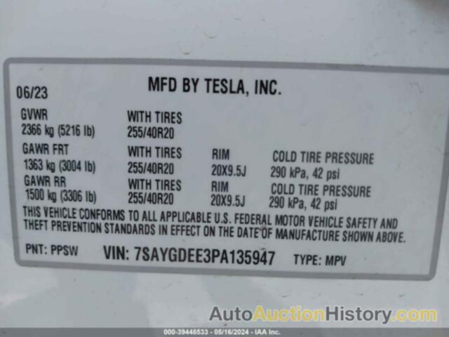 TESLA MODEL Y AWD/LONG RANGE DUAL MOTOR ALL-WHEEL DRIVE, 7SAYGDEE3PA135947