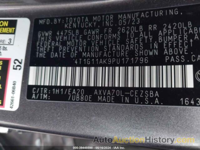 TOYOTA CAMRY SE, 4T1G11AK9PU171796