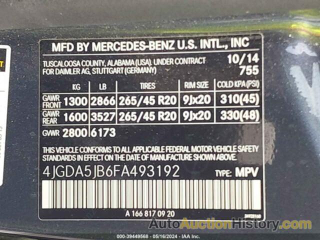 MERCEDES-BENZ ML 350, 4JGDA5JB6FA493192