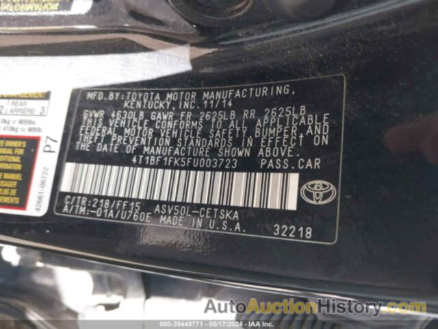 TOYOTA CAMRY LE/XLE/SE/XSE, 4T1BF1FK5FU003723