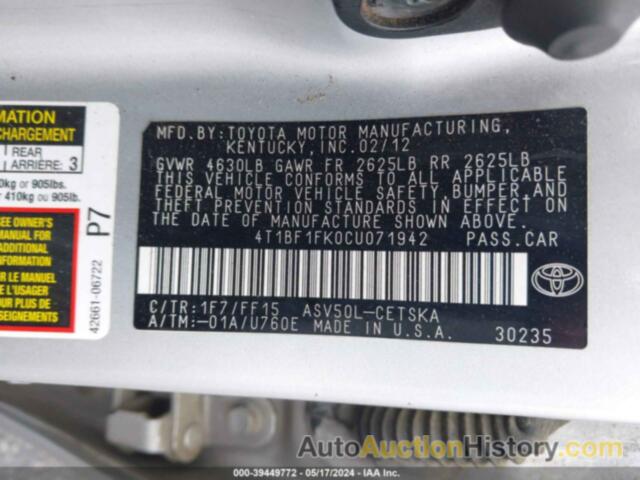 TOYOTA CAMRY SE, 4T1BF1FK0CU071942