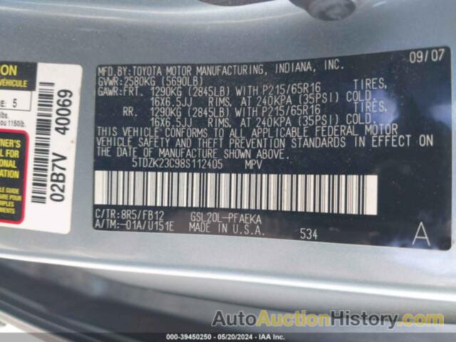 TOYOTA SIENNA CE, 5TDZK23C98S112405