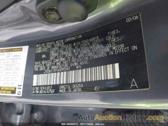 TOYOTA 4RUNNER LIMITED V6, JTEBU17R160095583