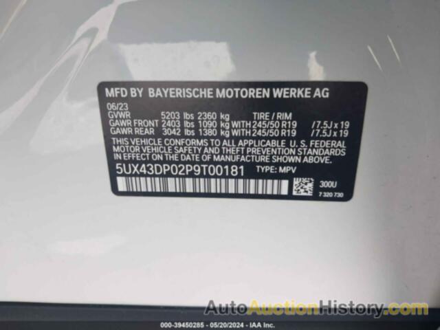 BMW X3 SDRIVE30I, 5UX43DP02P9T00181