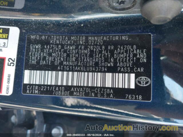 TOYOTA CAMRY SE, 4T1G11AK6LU943794